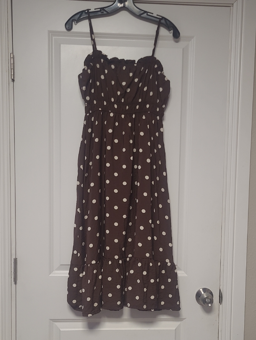 Brown Polka Dot Spaghetti Strap Dress